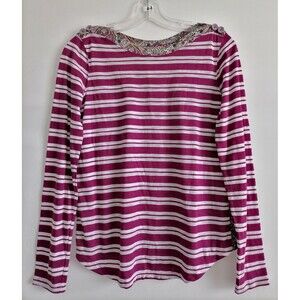 Anthropologie 9-h15 stcl Purple Striped L/S Tshirt Blouse XS Button Shoulder